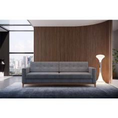 Sofá 3 Lugares Living Base de Madeira Linho Cotton Cinza 210 cm