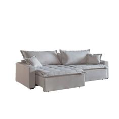 Sofá Cama 2lug Retrátil Reclinável Belize Mundial Estofados Linho Creme