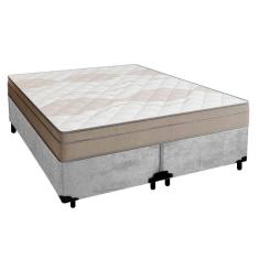 Cama Box Casal Bipartido Suede + Colchão De Molas Ensacadas Portobel Ipanema 138x188x65cm Cinza