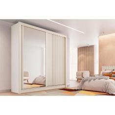 Guarda Roupa Solteiro 2 Portas De Correr (1 Ripada E 1 C- Espelho) E 4 Gavetas Lugano Off White - Europa