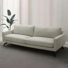 Sofá Decorativo Thalia 3 Lugares Sala De Estar 240cm Pés Em Aço Couro Bege G88 - Gran Belo