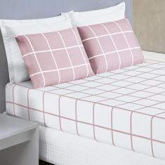 Jogo Cama Lençol Brooklyn Casal Quadriculado Micropercal 200 Fios 3 Pe