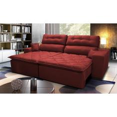 Sofá 2,02m Retrátil e Reclinável com Molas Cama inBox Confort Tecido Suede Velusoft Vermelho