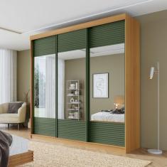 Guarda-roupa Casal 3 Portas de Correr Ripadas com Espelho Samambaia Ca