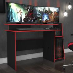 Mesa Gamer Evolution com 3 Nichos - Preto/Vermelho