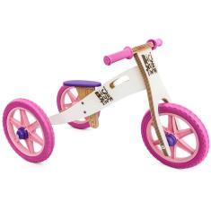 Triciclo 2 em 1  vira bicicleta de Equilíbrio  Neve Rosa