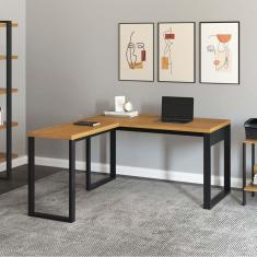 Mesa Escrivaninha de Canto 135x157 Cm Office Industrial 100% MDF Freijó Preto Fosco Pradel