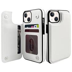 TopPerfekt Capa carteira para iPhone 13 e 14 com suporte para cartão, capa traseira flip de couro PU com compartimentos para cartões, fecho magnético duplo, capa protetora à prova de choque durável,