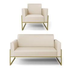 Sofá Namoradeira Com Poltrona Base Industrial Alta Dourado Marisa Corino D03 - D\`rossi Cor Bege