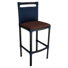 Banqueta Alta Vigor Em Alumínio E Corda Náutica Azul Azul Com Marrom