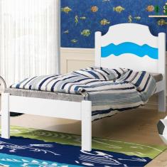 Cama Solteiro Iris Branco e Azul Branco
