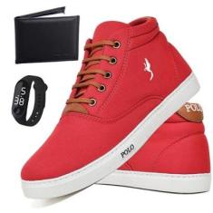 Tênis Casual Masculino Cano Alto + Carteira + Relógio Leve-Masculino