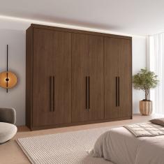 Guarda Roupa Casal 6 Portas com Puxador de Madeiras 8 Gavetas Cacau