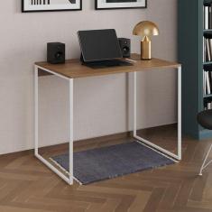 Escrivaninha Industrial Office Amêndoa 90x53 Grécia Base Ferro Branco 