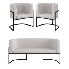 Kit 2 Poltronas + Sofá 2 Lugares Base De Metal Black Veludo Bege