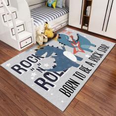 Tapete Infantil Kids Menina Ou Menino 1,00 x 1,40 Estampado Antiderrap