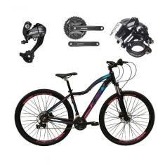 Bicicleta Feminina Aro 29 Ksw Mwza 27v Câmbios Shimano Altus Freios Hidráulicos - Preto-pink-azul Tam.15