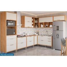Cozinha Modulada Completa Eloise 9 Peças (4 Aéreos + 4 Balcões + 1 Paneleiro) CZ025 Freijo/Off White - MGM