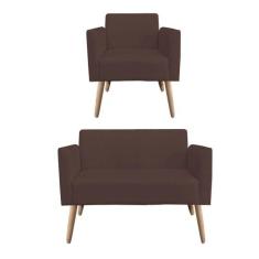 01 Namoradeira E 01 Poltrona Marisa Suede Marrom - DROSSI