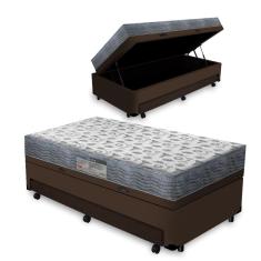Cama Box Baú e Auxiliar Solteiro Marrom + Colchão Ortopédico D33 Ortobom - iso 100 - 88x188x60cm