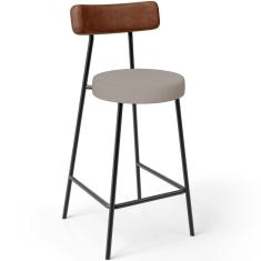 Banqueta Baixa Cozinha Sala Jantar Bancada Milão L02 Couríssimo Marrom Linho Bege