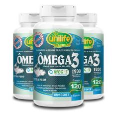 Kit 3 Ômega 3 Óleo De Peixe Unilife 120 Cápsulas 1200Mg
