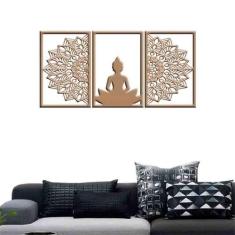 Quadro Decorativo Vazado Buddha Mandala MDF 3mm Branco - Decoarts