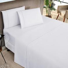 Jogo de Lençol Moscou Queen Ponto Palito 4 Peças Barato - Branco - 80%