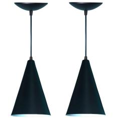 Kit 2 Lustres Pendente Balcão Cozinha Americana -Preto Fosco