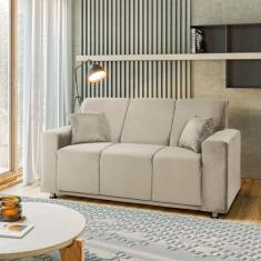 Sófa 3 Lugares Fixo Tokyo Veludo Bege Marfim - Speciale Home Bege