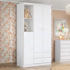 Guarda Roupa Infantil 3 Portas 2 Gavetas Bala de Menta Branco Henn
