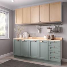 Cozinha Modulada 4 Peças com Tampo 2 Aéreos 2 Balcões Arizona Cabecasa Madeiramadeira Figueira/Menta