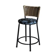 Banqueta Baixa Para Cozinha Ratan Cappuccino Preta Estofado Floral - L