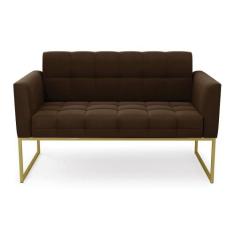 Sofá Namoradeira Elisa Suede Marrom Base Metálica Industrial Dourada -