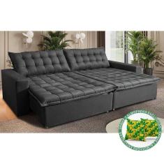 Sofá Sem Caixa Retrátil Reclinável 2,15m Cama Inbox França Velusoft Cinza