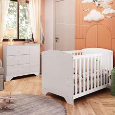 Quarto de Bebê com Cômoda e Berço Americano 100% MDF Ayla Branco Brilho
