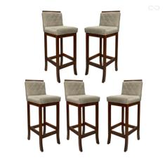 Kit 5 Banquetas Alta para Balcão Nice em Madeira Matelassê Suede Bege CCS