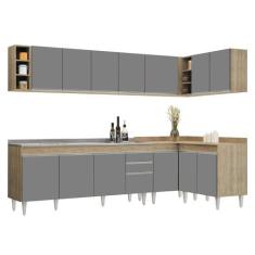 Armário de Cozinha Modulado de Canto 7 Peças CP36 com Pia Inox Castanh