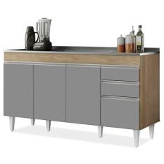 Balcão Gabinete com Pia Inox 150cm Marrocos Castanho/Cinza - Lumil - L