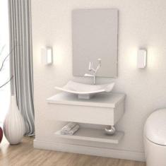 Bancada para Banheiro com Cuba Folha F44 Prateleira e Espelheira 606w 