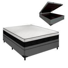 Cama Casal Arezzo Black White e Box Baú s Cinza - Portobel