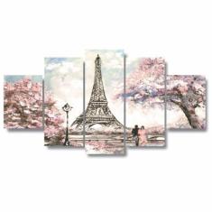 Kit Quadros Decorativos Paris Torre Eiffel Rosa Aquarela - Quadros Bar