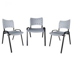 Kit 3 Cadeiras Iso Para Escola Escritório Comércio Cinza Base Preto