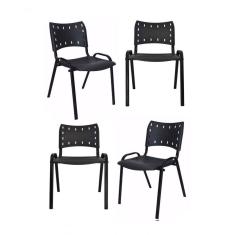 Kit 4 Cadeiras Iso Para Escola Escritório Comércio Preto Base Preto