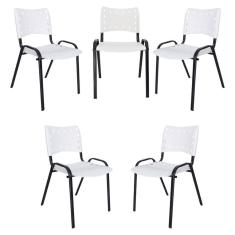 Kit 5 Cadeiras Iso Para Escola Escritório Comércio Branca Base Preta
