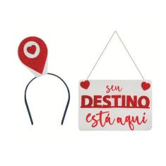 Fantasia Carnaval Adulta Casal Kit Tiara e Plaquinha Divertida Com Fra