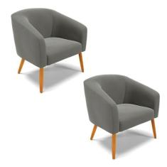 Kit 02 Poltronas Suede Pés Palito Castanho Grafite - DROSSI