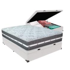 Cama Box Baú Branco e Colchão Black Graphite Molas Ensacadas Casal 138x188X32 Anjos
