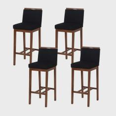 Kit 4 Banqueta Bistrô Berlim Pé Alto em Madeira Maciça de Eucalipto Verniz Veludo