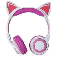 Fone Ouvido Headphone Orelha Gato Com Led Hf-C22 Branco/Rosa